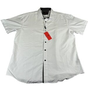 BC Collection Mens White Short Sleeve Button Down Shirt 2XL‎ Contrast Trim NWT